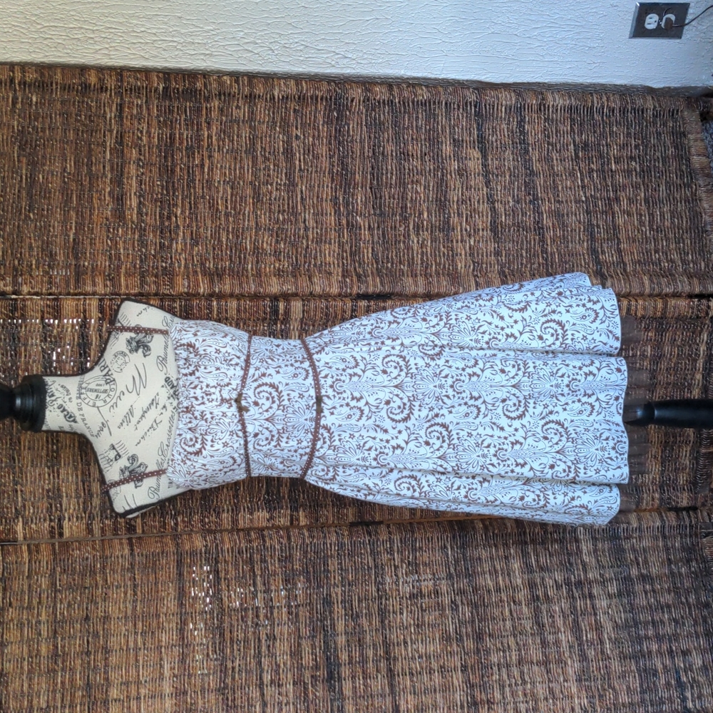 Brown and white Paisley dress.